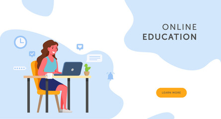 Online learning at home. Webinar homework. Work from home online. Webpage