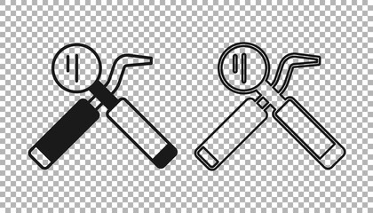 Black Dental inspection mirror and probe icon isolated on transparent background. Explorer scaler. Tool dental checkup. Vector