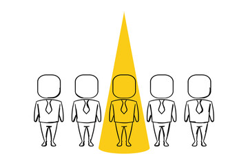 Hand drawn of outstanding employee between member of team. The choosen one. Vector illustration design