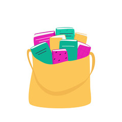 Shopper bag filled with books on a white background. Illustration for bookstores or book lovers. Flat vector illustration.