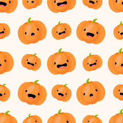 Seamless Pumpkins Pattern. Vector illustration in cartoon style. For posters, banners, card, printing on the pack, paper, printing on clothes, fabric, wallpaper.