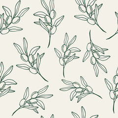 Line art olive branch seamless pattern