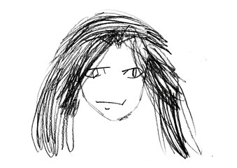 Children's drawings a cartoon image and line drawings