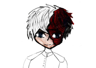 Children's drawings a cartoon image and line drawings