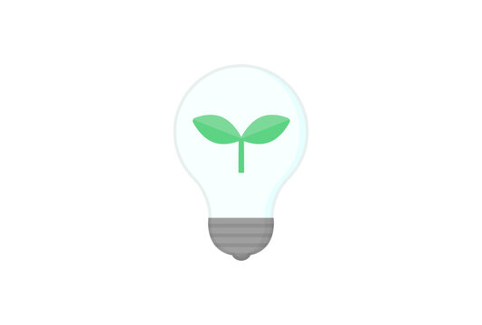 緑色の葉っぱが入った豆電球のシンプルなイラスト - 省エネ･節電･脱炭素のイメージ素材

