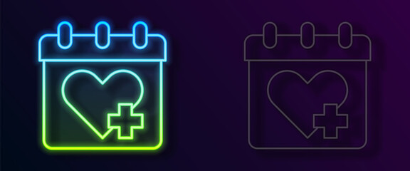 Glowing neon line Doctor appointment icon isolated on black background. Calendar, planning board, agenda, consultation doctor. Vector