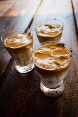 Creamy coffee with ice milk. Coffee with ice. Dalgona coffee