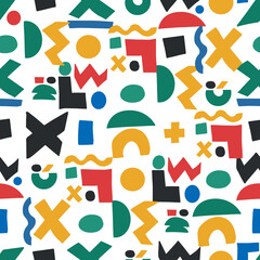 Vector seamless pattern. Repeating abstract background with hand drawn geometric shapes
