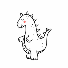 Cute smiling dinosaur isolated on white background. Vector hand-drawn illustration in doodle style. Perfect for cards, logo, decorations. Cartoon character.