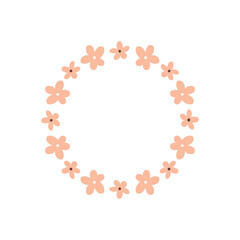 Floral wreath with cute pink daisies isolated on white background. Round frame with flowers. Vector hand-drawn illustration. Perfect for cards, invitations, decorations, logo, various designs.