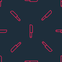 Red line Knife icon isolated seamless pattern on black background. Cutlery symbol. Vector