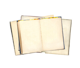 Old open books with empty pages. Opened vintage book with blank page. Isolated on white background