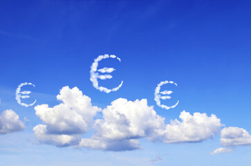 Money making. Euro sign in the clouds. Cloud shaped as european currency symbols