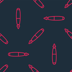 Red line Fountain pen nib icon isolated seamless pattern on black background. Pen tool sign. Vector