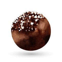 Chocolate ball with white glazed topping watercolor vector