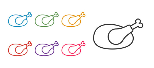 Set line Roasted turkey or chicken icon isolated on white background. Set icons colorful. Vector