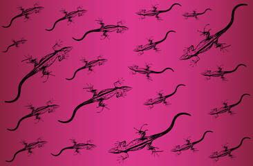 A bunch of lizards scattered on a black background