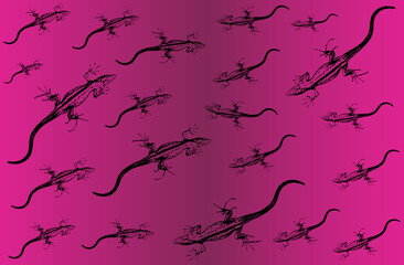 A bunch of lizards scattered on a pink background