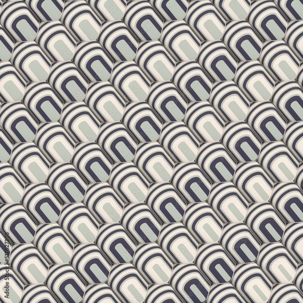 Aufkleber Geometric background of rounded rectangles covered with striped texture. 3d rendering digital illustration