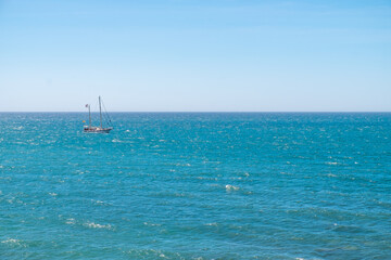 A sailboat sailing the Mediterranean Sea.