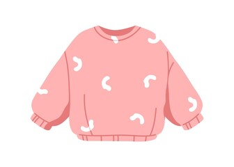 Kids sweatshirt. Soft fleece childs clothes. Casual girls apparel. Toddlers wearing, garment with sleeves for cold weather. Flat vector illustration isolated on white background