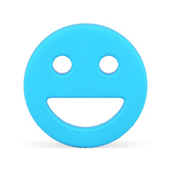 Happy blue smiley emoji positive mood circle face avatar with eyes mouth realistic 3d icon vector