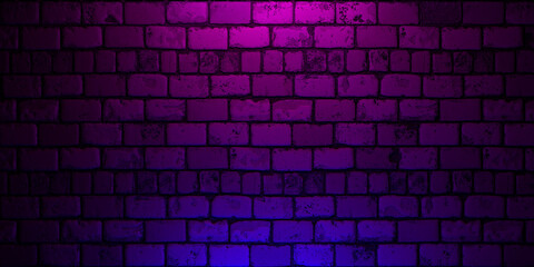 Fototapeta na wymiar Grunge brick wall, background, purple neon light