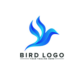Obraz premium Simple elegant blue gradient bird logo design on white background, Vector illustration.
