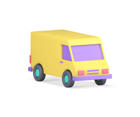 Yellow van automobile cargo goods transportation front side view realistic 3d icon vector