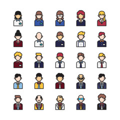 Fototapeta premium Business man flat icons set. office people outline icon collection, vector