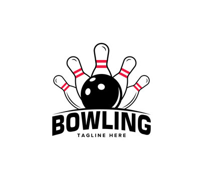 Bowling sports logo design on white background, Vector illustration.