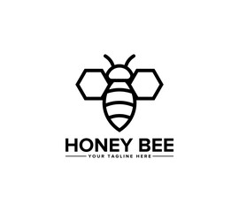 Honey Bee logo design on white background, Vector illustration.