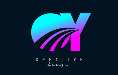 Creative colorful letters OY o y logo with leading lines and road concept design. Letters with geometric design.
