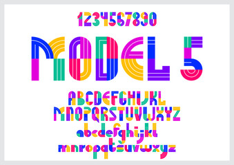 Kids alphabet, colorful geometric vector font, letters are easy to use for titles and logo creation, uppercase, lowercase and numbers.