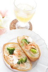 Japanese 'Sakura Ebi' boiled shrimp and broccoli with cream cheese on French bread 