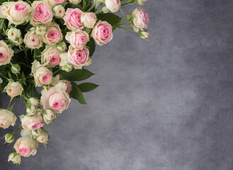 Beautiful bouquet of pink rose flowers on gray