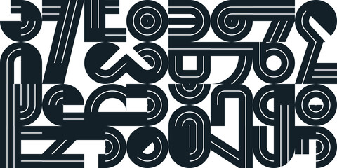 Seamless pattern with geometric elements vector trendy design, black and white typography parts tiling background, abstract composition.