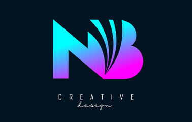 Creative colorful letters NB n b logo with leading lines and road concept design. Letters with geometric design.