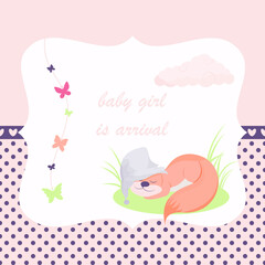 baby shower card with sleeping fox