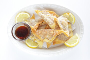 Chinese food, deep fried wonton for homemade comfort dumpling food