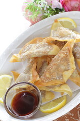 Chinese food, deep fried wonton for homemade comfort dumpling food