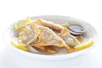 Chinese food, deep fried wonton for homemade comfort dumpling food