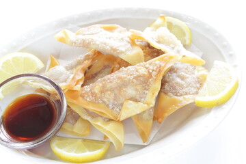 Chinese food, deep fried wonton for homemade comfort dumpling food