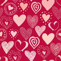 Fototapeta na wymiar Seamless pattern doodle hearts. Trendy print for packaging design, fabric, textiles, covers, stickers, sublimations. Valentine's day, love, wedding