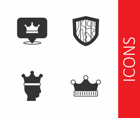 Set King crown, and Shield icon. Vector
