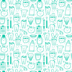 kawaii teeth pattern hand drawn in doodle style. cute linear simple illustrations.
