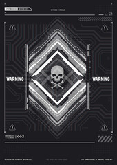 Tech Abstract poster template with HUD elements. cyber culture, Modern flyer for web and print. hacking, Cyberpunk futuristic poster. programming and virtual environments.