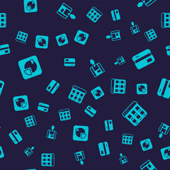 Set Pie chart infographic, Credit card, Seller and Online shopping on screen on seamless pattern. Vector