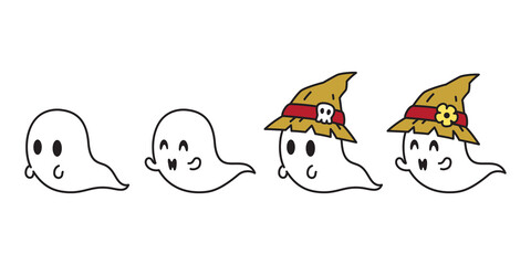 Ghost vector spooky icon Halloween witch hat logo symbol cartoon character illustration doodle design