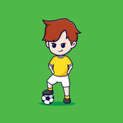 cute boy playing football cartoon vector illustration